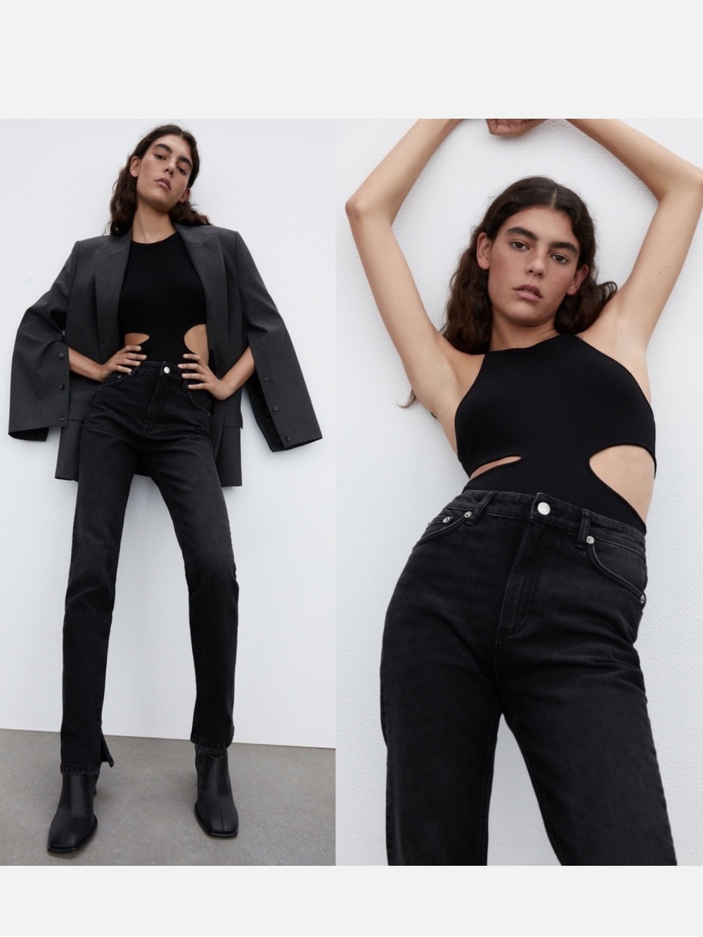Zara Black Split Hem High Rise Jeans Denim 2 Pockets